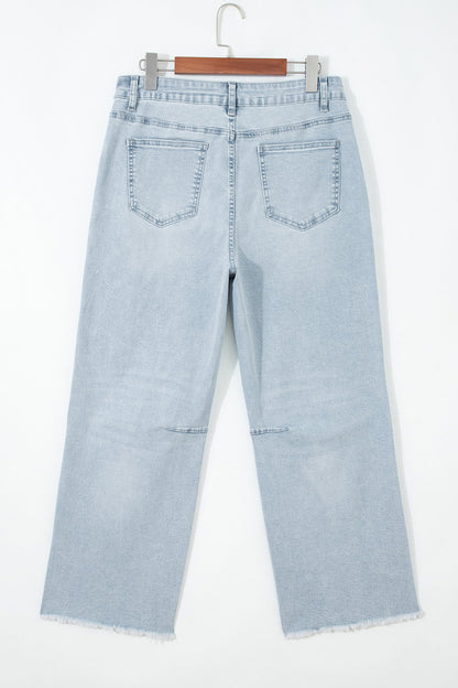 Black Frayed Cropped Barrel Jeans