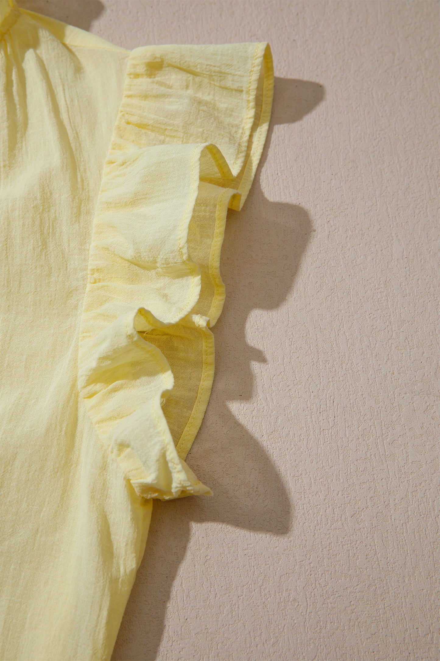 Yellow Cream V Neck Ruffle Trim Sleeveless Shift Top