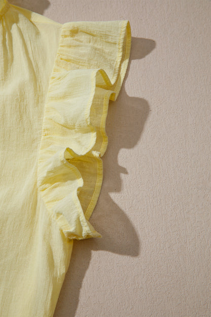 Yellow Cream V Neck Ruffle Trim Sleeveless Shift Top