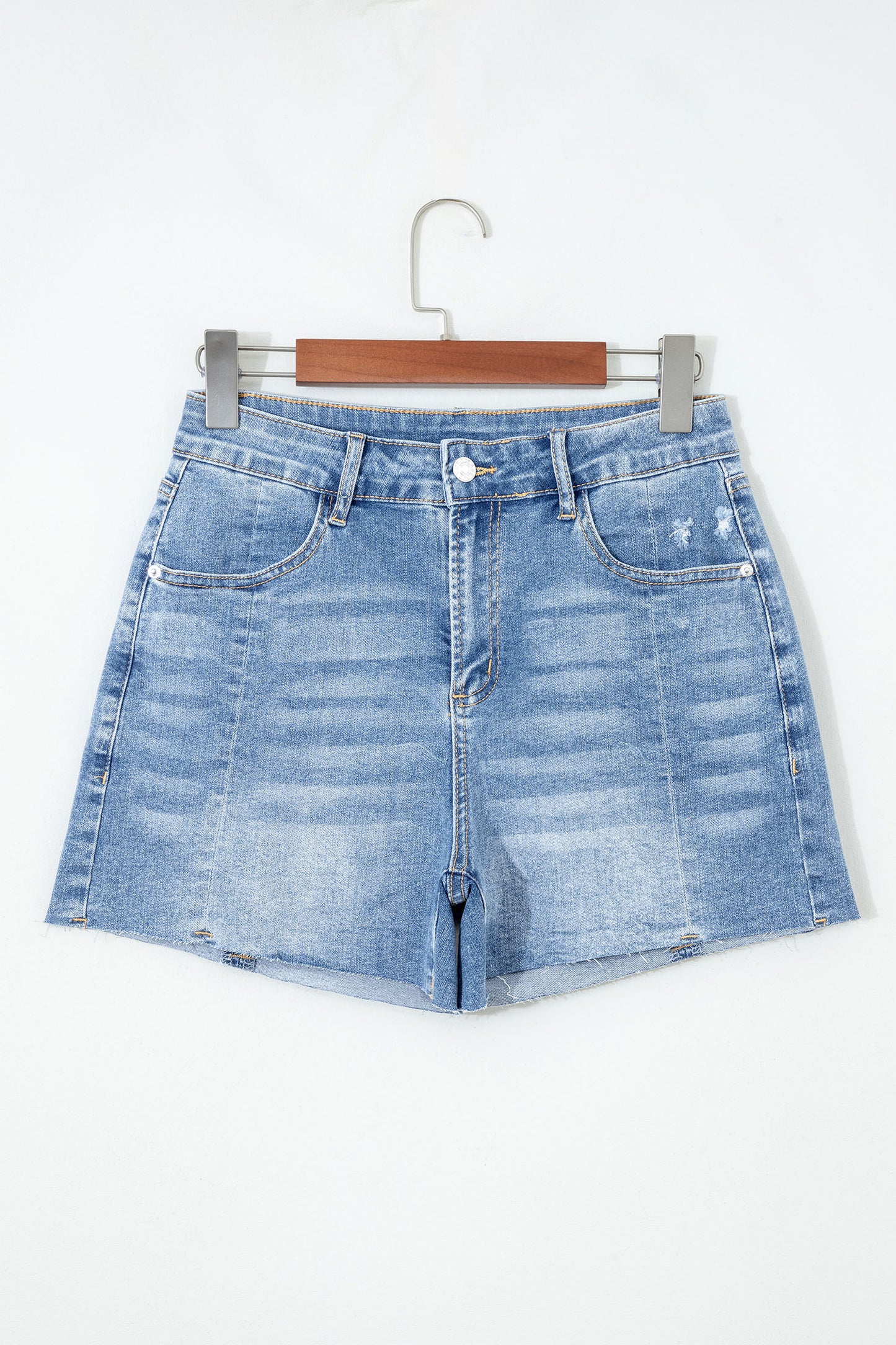 Beau Blue Acid Wash Raw Hem Denim Shorts