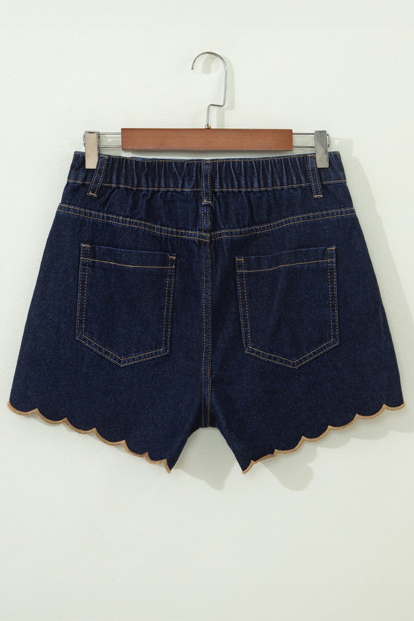 Black Embroidered Scalloped Trim Relaxed Denim Shorts