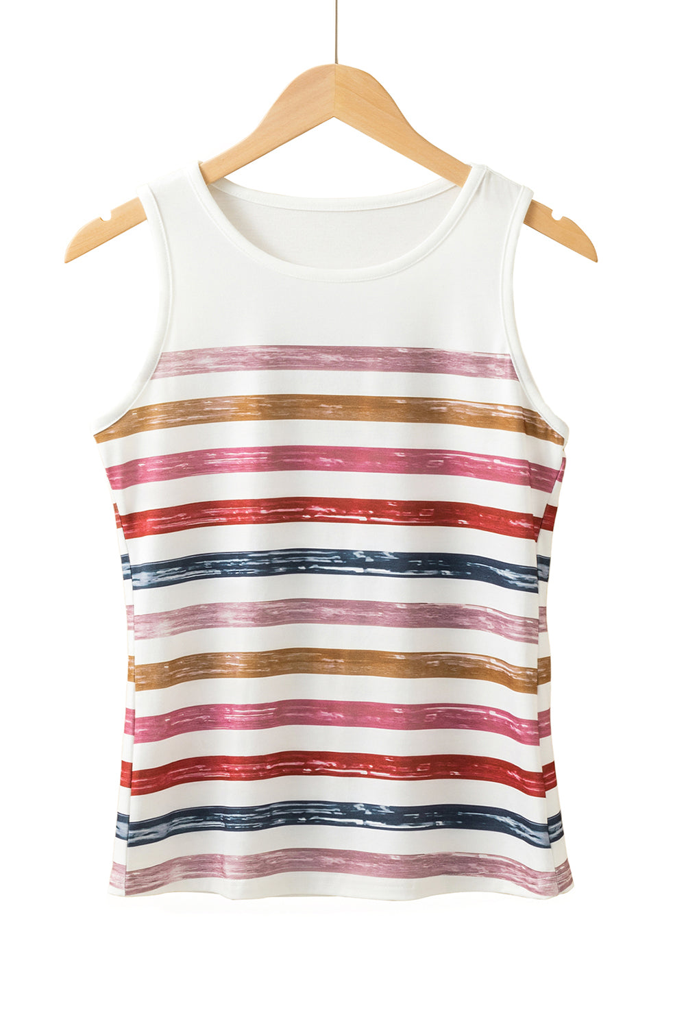 Red Rainbow Striped Round Neck Tank Top