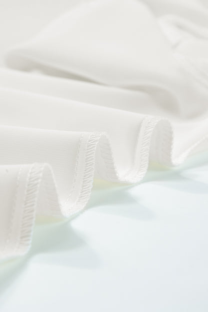 White Button Notched Neck Petal Sleeve Blouse