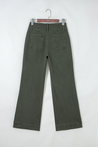 White 2-Button High Waist Wide Leg Jeans