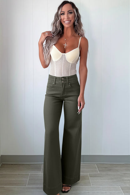 White 2-Button High Waist Wide Leg Jeans