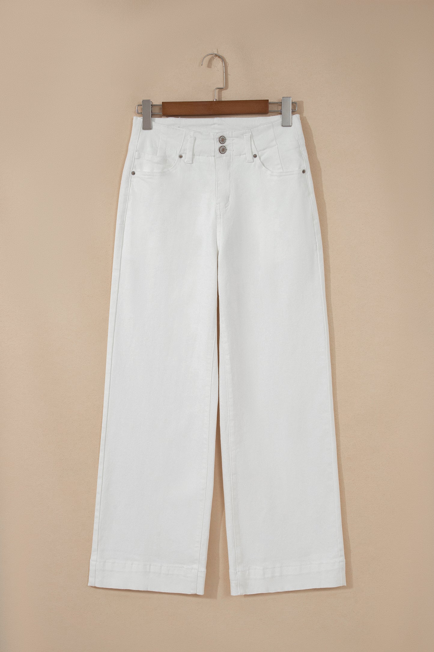 White 2-Button High Waist Wide Leg Jeans