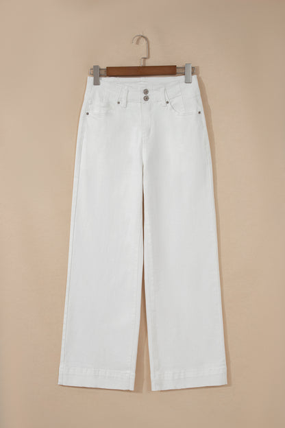 White 2-Button High Waist Wide Leg Jeans