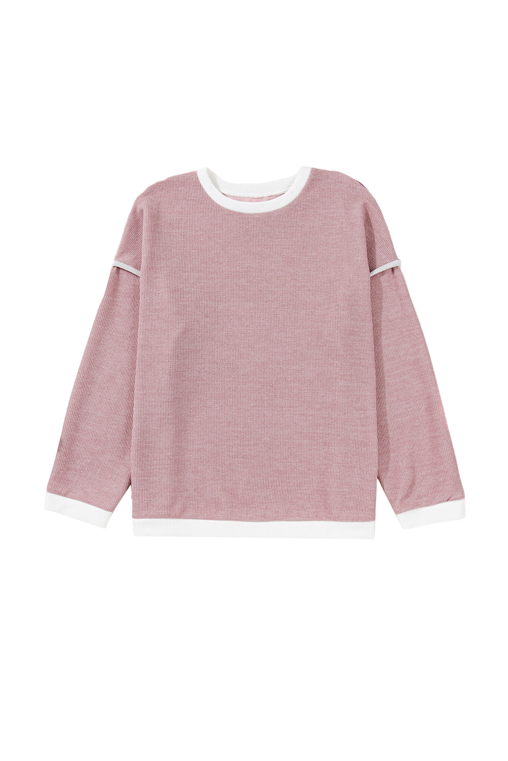 Light Pink Contrast Trim Knitted Drop Shoulder Plus Size Top
