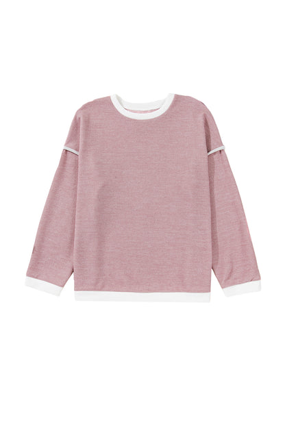 Light Pink Contrast Trim Knitted Drop Shoulder Plus Size Top