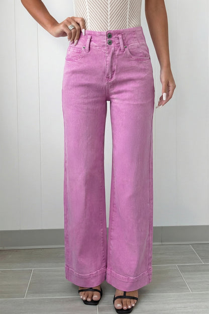 White 2-Button High Waist Wide Leg Jeans
