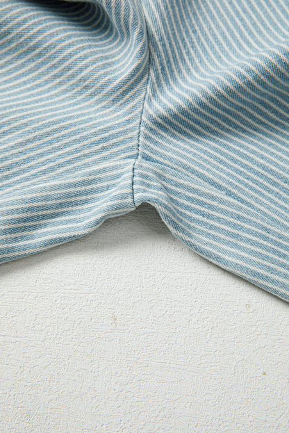 Sky Blue Striped Mid Rise Drawstring Waist Jeans