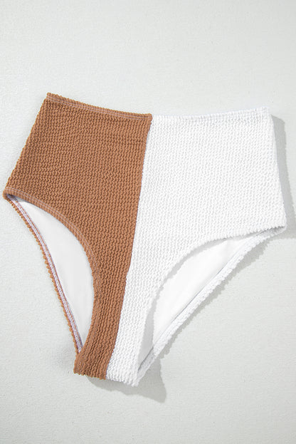 Pink Corded Colorblock Square Neck Bikini Swimsuit