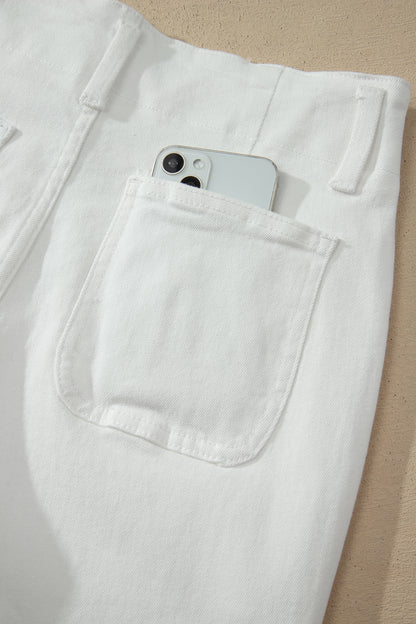 White 2-Button High Waist Wide Leg Jeans