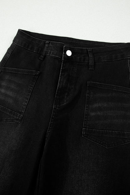 Black Frayed Cropped Barrel Jeans