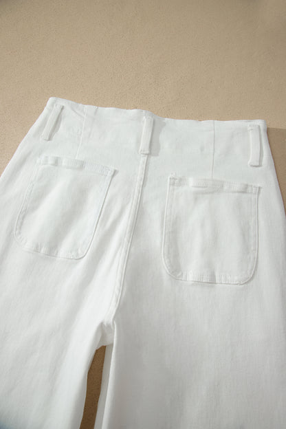 White 2-Button High Waist Wide Leg Jeans
