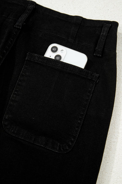 White 2-Button High Waist Wide Leg Jeans