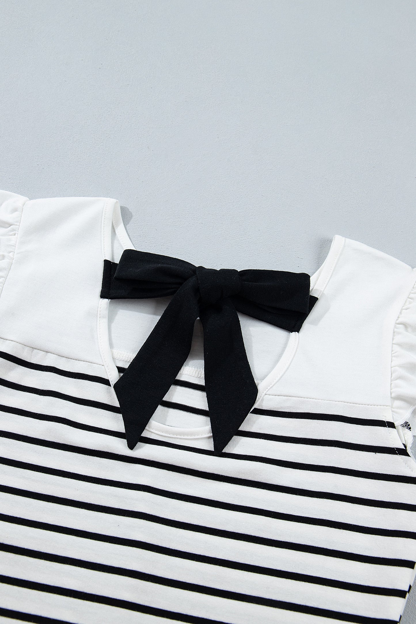 White Stripe Contrast Knot Back Ruffle Trim Tank Top