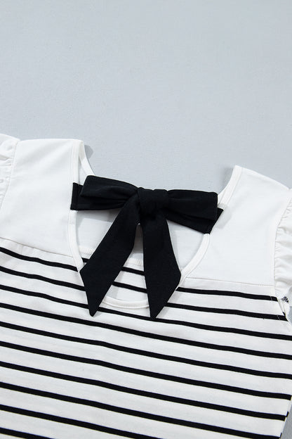 White Stripe Contrast Knot Back Ruffle Trim Tank Top