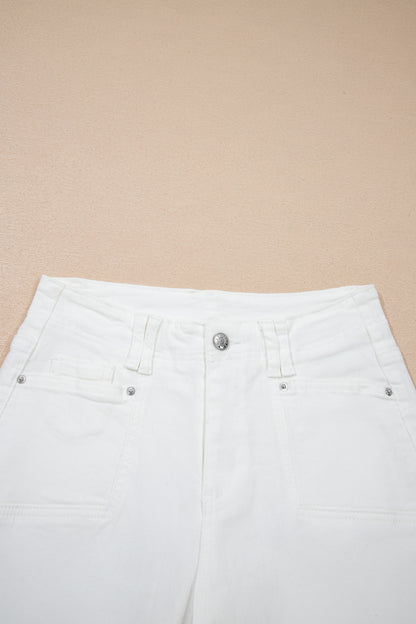 White Raw Hem Ankle-length Loose Jeans